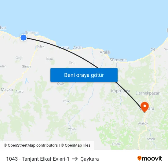 1043 - Tanjant Elkaf Evleri-1 to Çaykara map