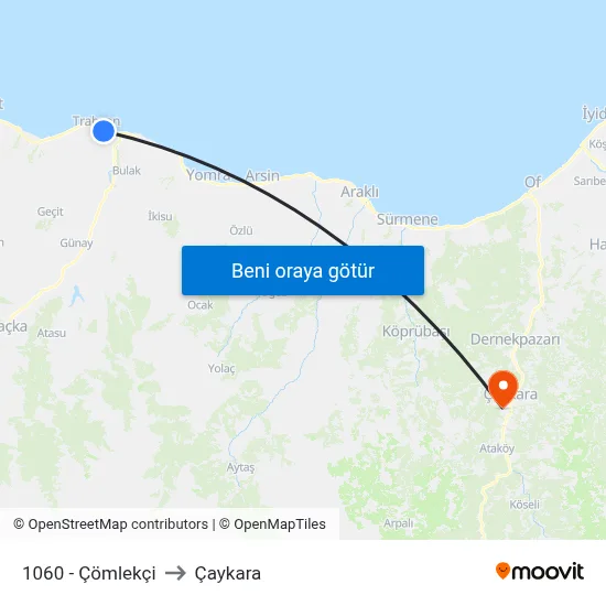 1060 - Çömlekçi to Çaykara map