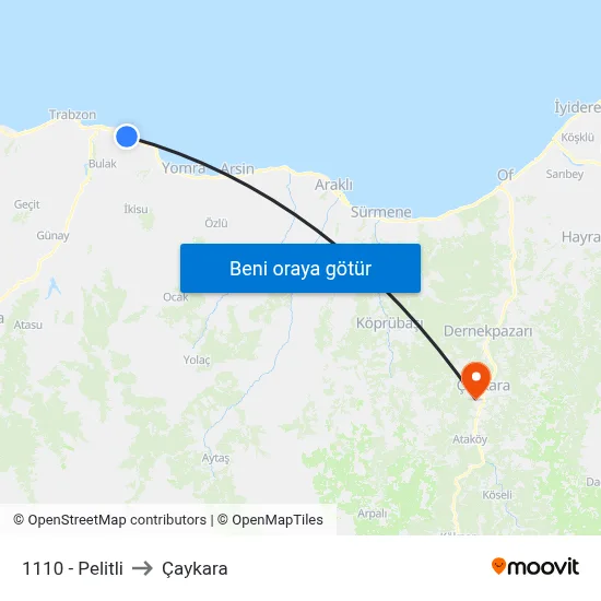 1110 - Pelitli to Çaykara map