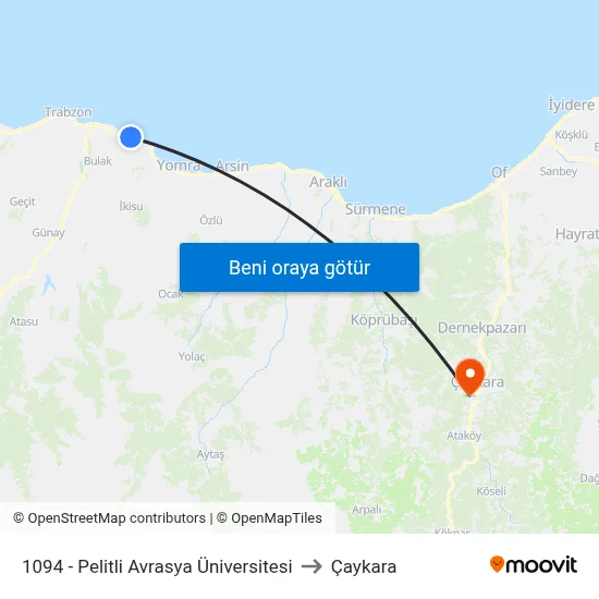 1094 - Pelitli Avrasya Üniversitesi to Çaykara map