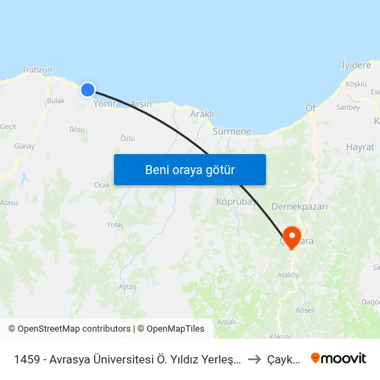 1459 - Avrasya Üniversitesi Ö. Yıldız Yerleşkesi-1 to Çaykara map