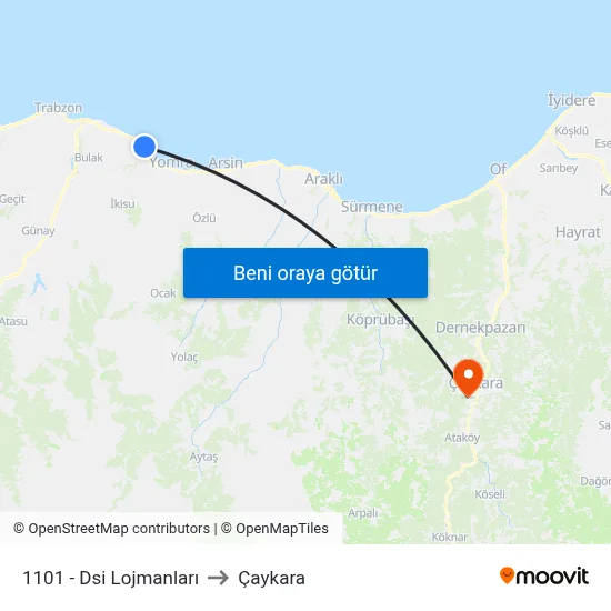 1101 - Dsi Lojmanları to Çaykara map