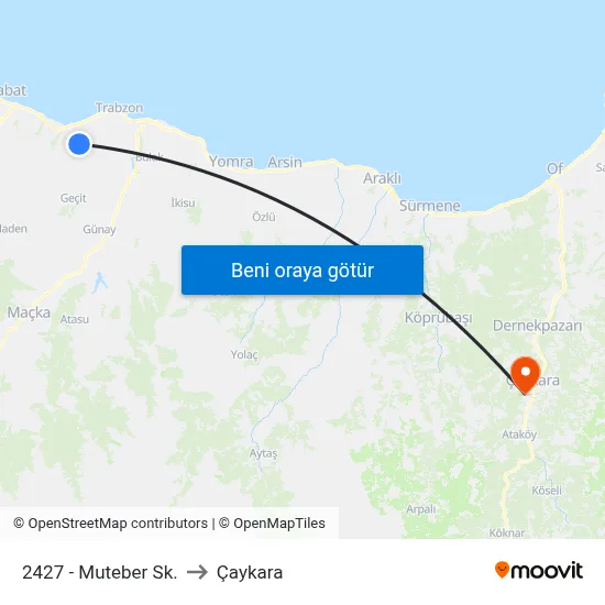 2427 - Muteber Sk. to Çaykara map