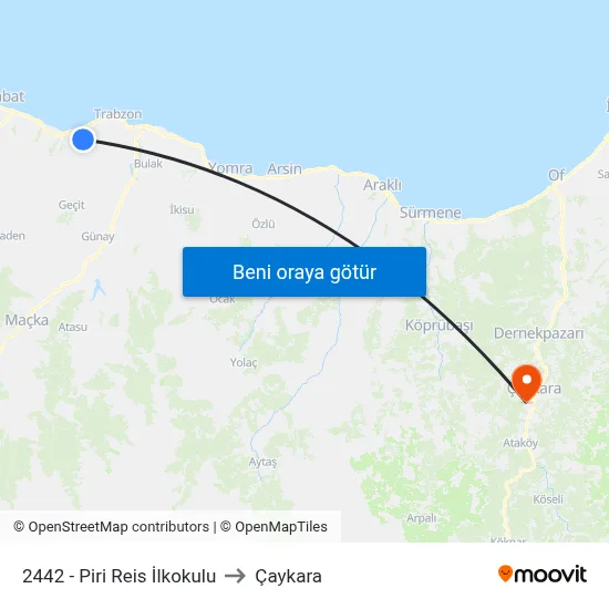 2442 - Piri Reis İlkokulu to Çaykara map