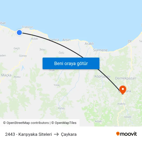2443 - Karşıyaka Siteleri to Çaykara map