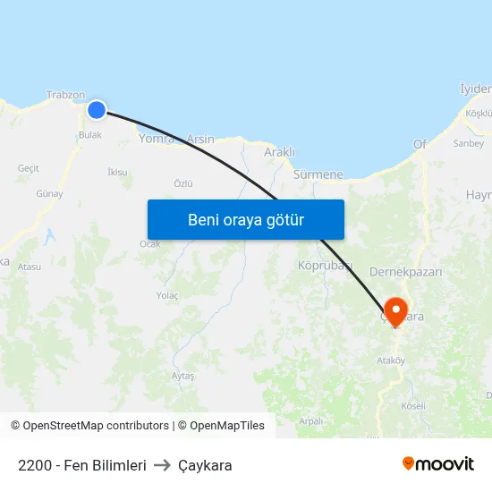 2200 - Fen Bilimleri to Çaykara map