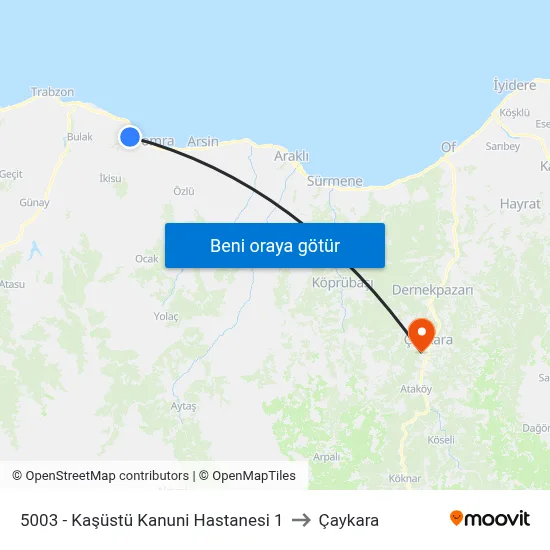 5003 - Kaşüstü Kanuni Hastanesi 1 to Çaykara map