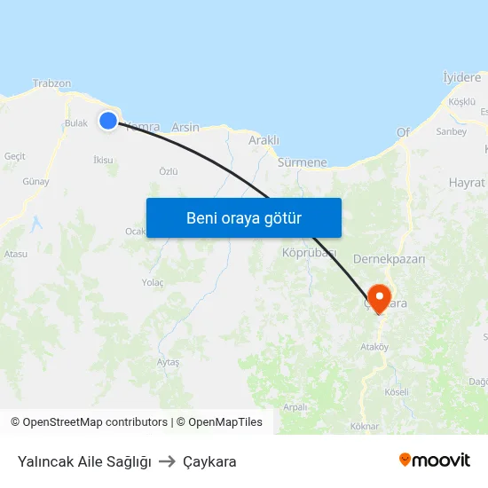 Yalıncak Aile Sağlığı to Çaykara map