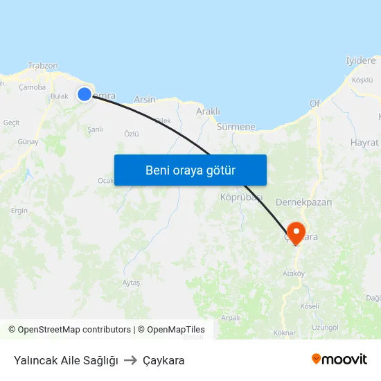Yalıncak Aile Sağlığı to Çaykara map