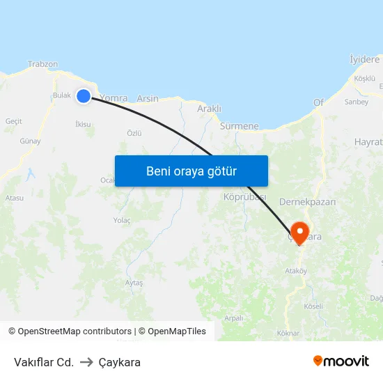 Vakıflar Cd. to Çaykara map
