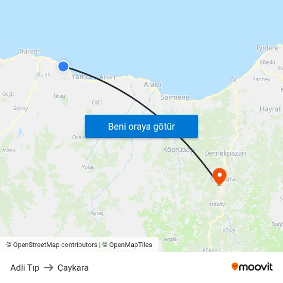 Adli Tıp to Çaykara map