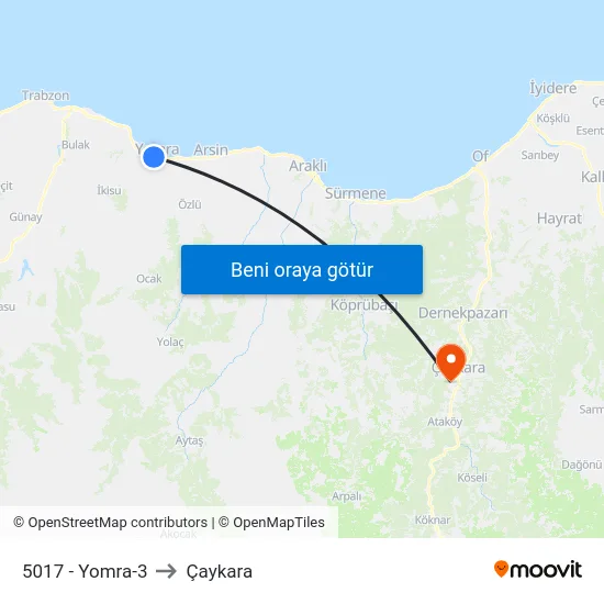 5017 - Yomra-3 to Çaykara map