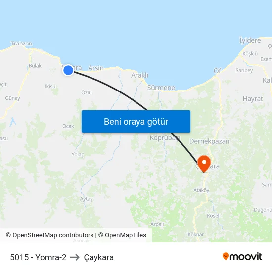 5015 - Yomra-2 to Çaykara map