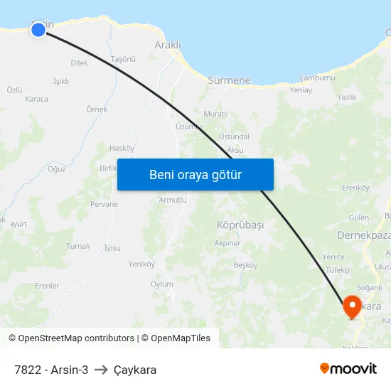 7822 - Arsin-3 to Çaykara map