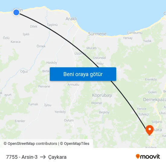 7755 - Arsin-3 to Çaykara map