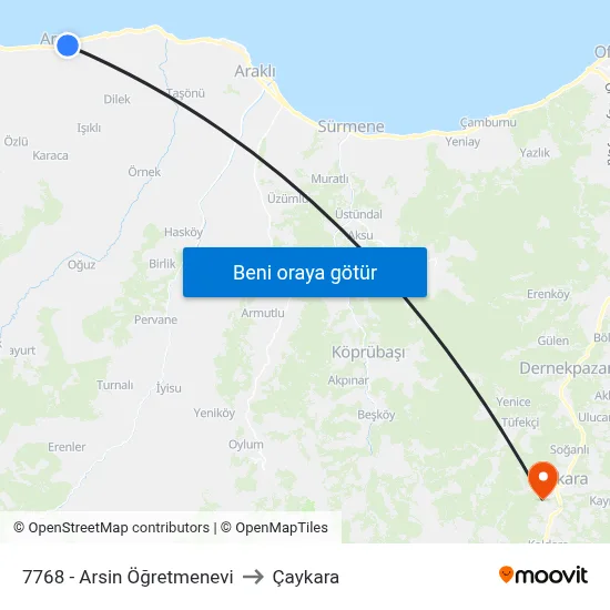 7768 - Arsin Öğretmenevi to Çaykara map
