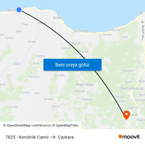 7825 - Kendirlik Camii to Çaykara map