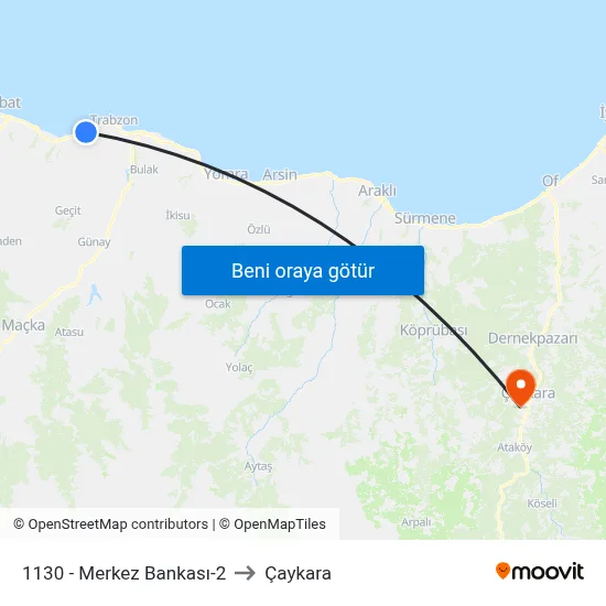 1130 - Merkez Bankası-2 to Çaykara map