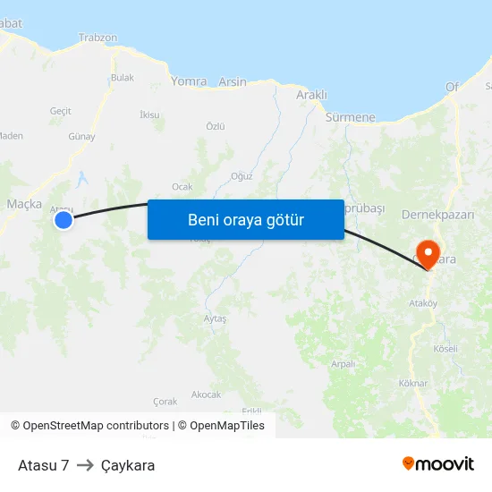 Atasu 7 to Çaykara map