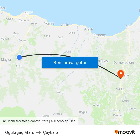Oğulağaç Mah. to Çaykara map