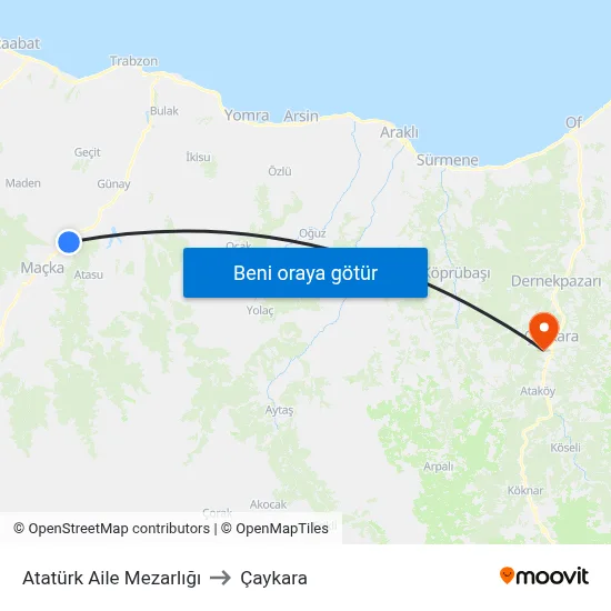 Atatürk Aile Mezarlığı to Çaykara map