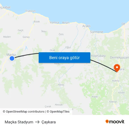 Maçka Stadyum to Çaykara map