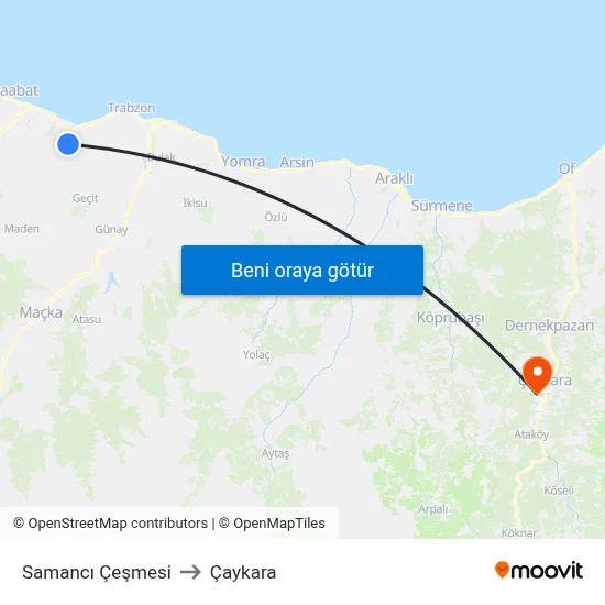 Samancı Çeşmesi to Çaykara map
