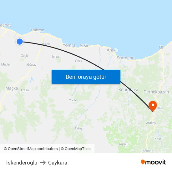 İskenderoğlu to Çaykara map
