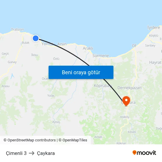 Çimenli 3 to Çaykara map