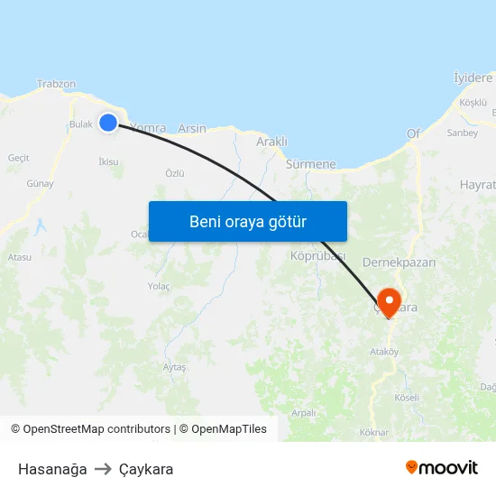 Hasanağa to Çaykara map