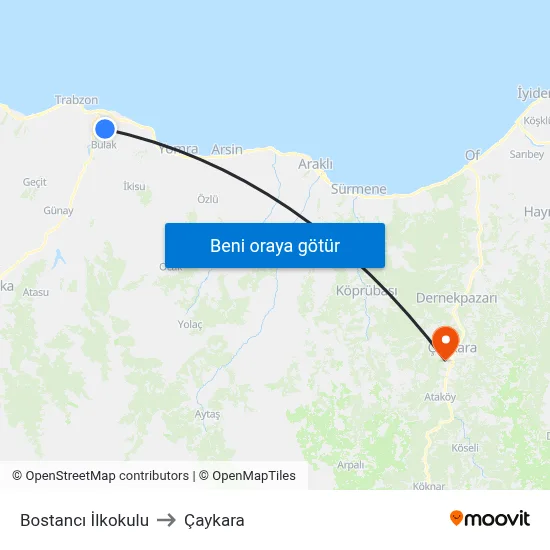 Bostancı İlkokulu to Çaykara map