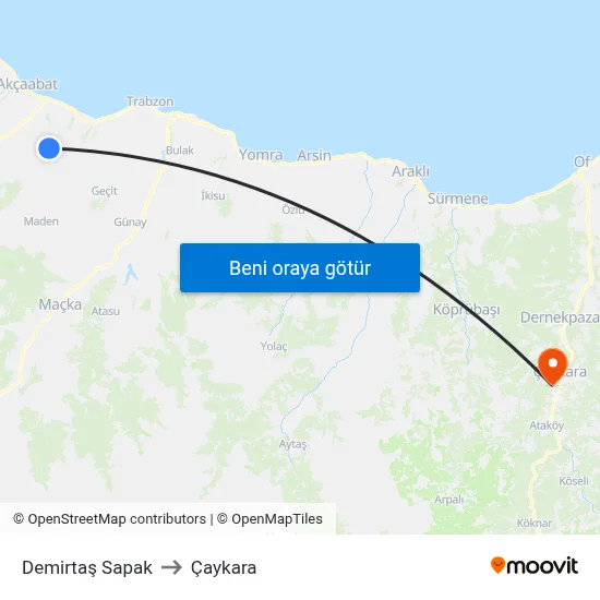 Demirtaş Sapak to Çaykara map