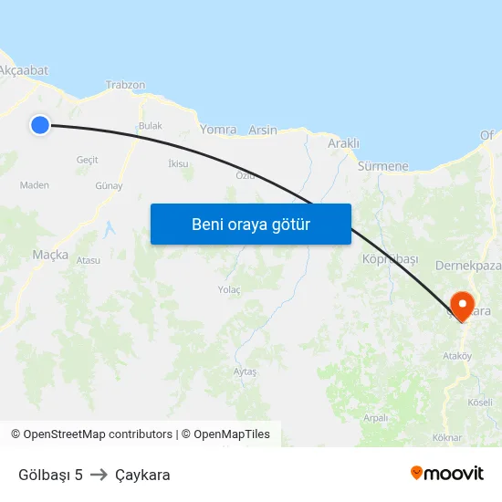 Gölbaşı 5 to Çaykara map