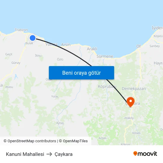 Kanuni Mahallesi to Çaykara map
