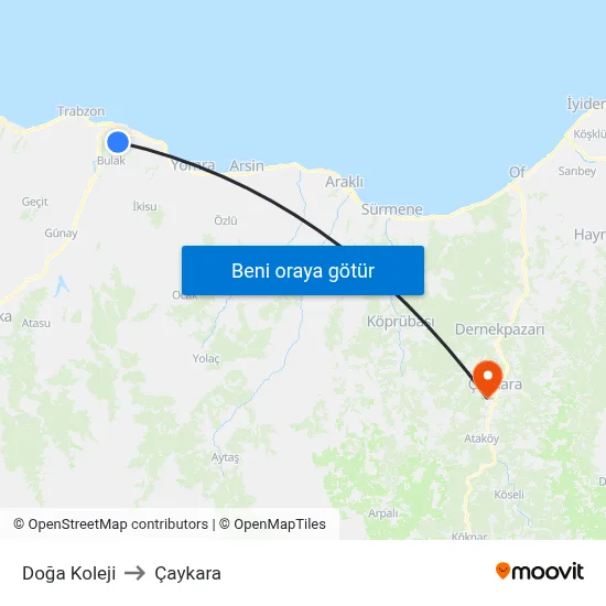 Doğa Koleji to Çaykara map