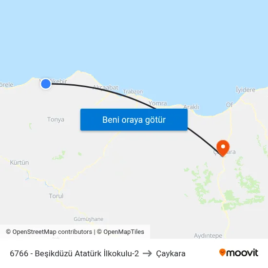 6766 - Beşikdüzü Atatürk İlkokulu-2 to Çaykara map