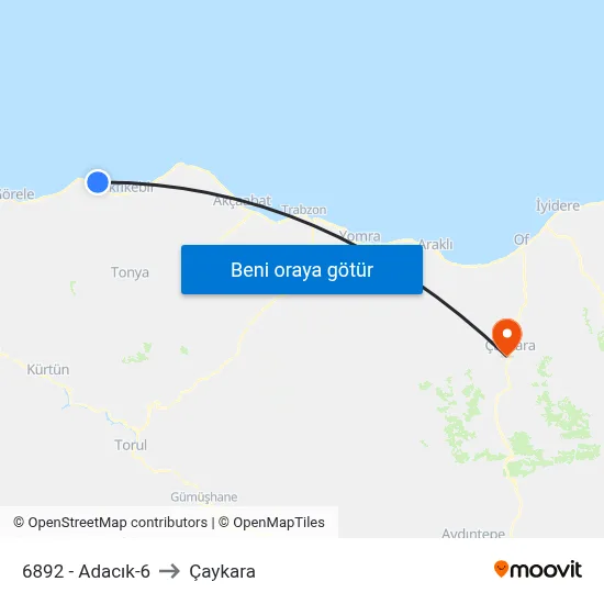 6892 - Adacık-6 to Çaykara map