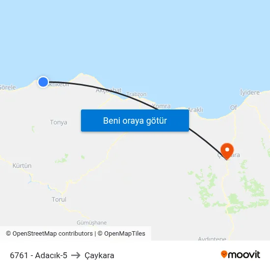 6761 - Adacık-5 to Çaykara map