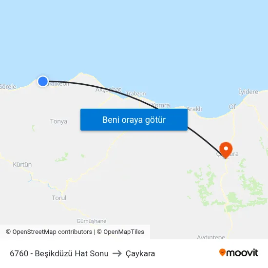 6760 - Beşikdüzü Hat Sonu to Çaykara map
