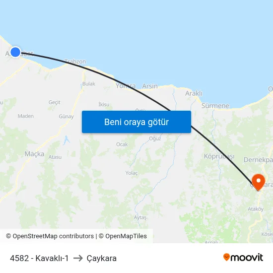 4582 - Kavaklı-1 to Çaykara map