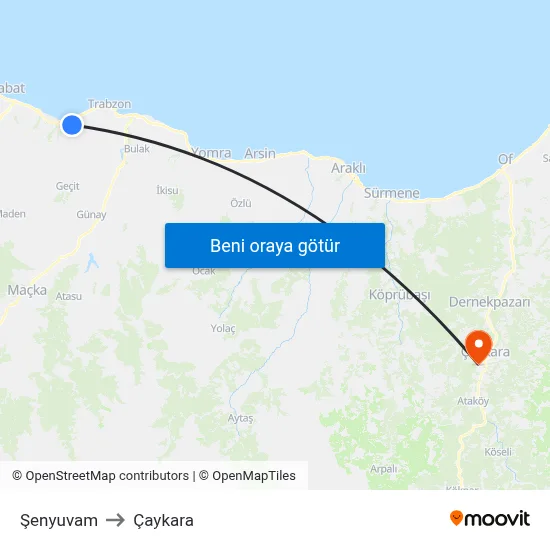Şenyuvam to Çaykara map