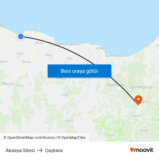 Akasya Sitesi to Çaykara map