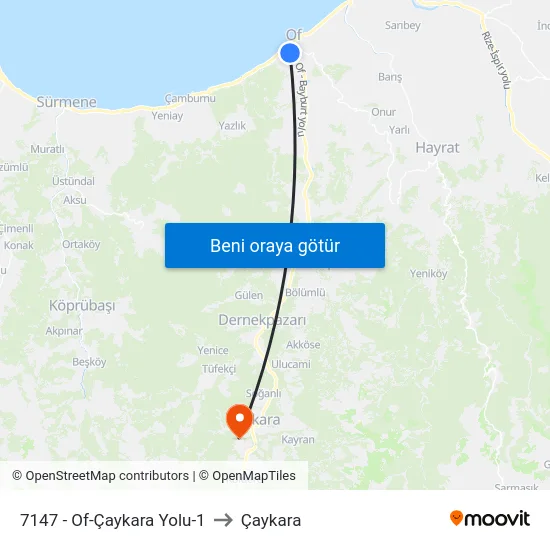 7147 - Of-Çaykara Yolu-1 to Çaykara map