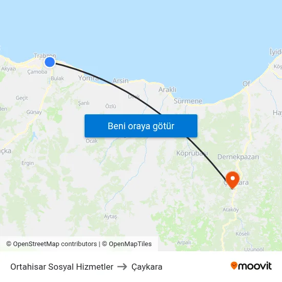 Ortahisar Sosyal Hizmetler to Çaykara map