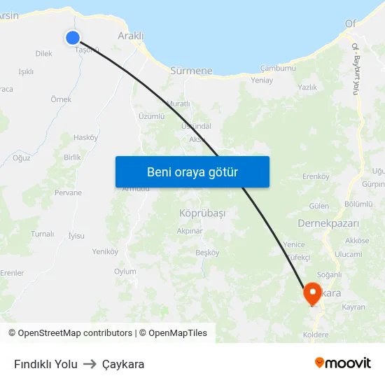 Fındıklı Yolu to Çaykara map