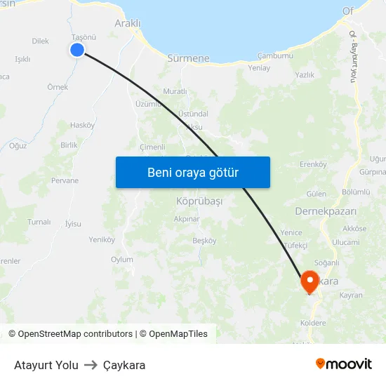 Atayurt Yolu to Çaykara map