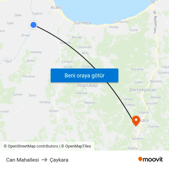 Can Mahallesi to Çaykara map