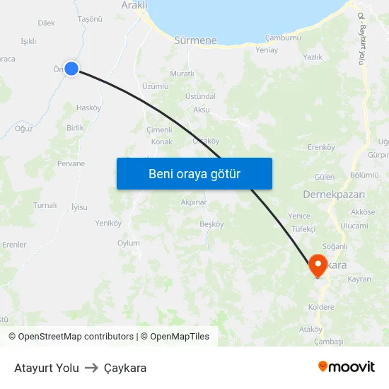 Atayurt Yolu to Çaykara map