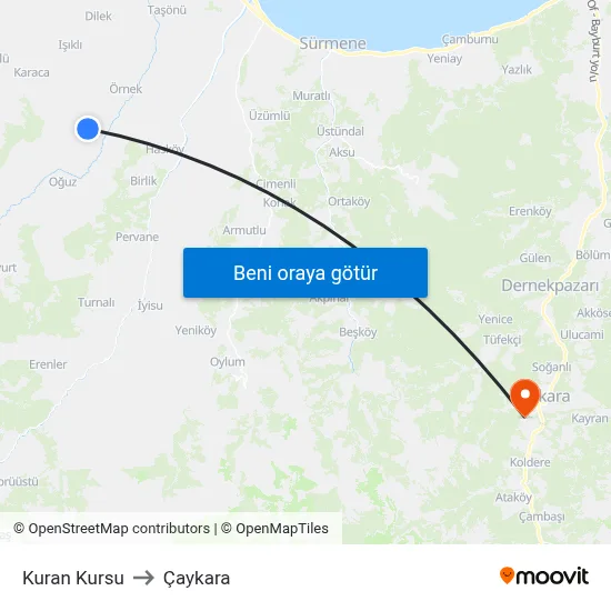 Kuran Kursu to Çaykara map