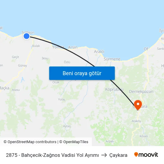 2875 - Bahçecik-Zağnos Vadisi Yol Ayrımı to Çaykara map